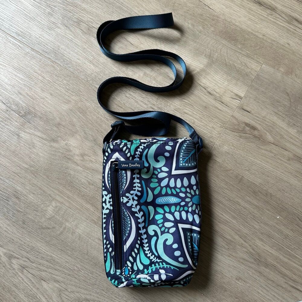 Vera Bradley Crossbody Bottle Holder Bag Blue Island Medallion Pattern